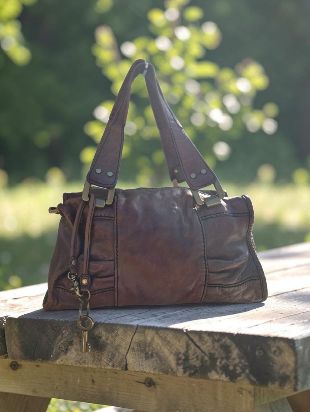 Fossil Fifty-Four Vintage Distressed Leather Boho Shoulder Bag